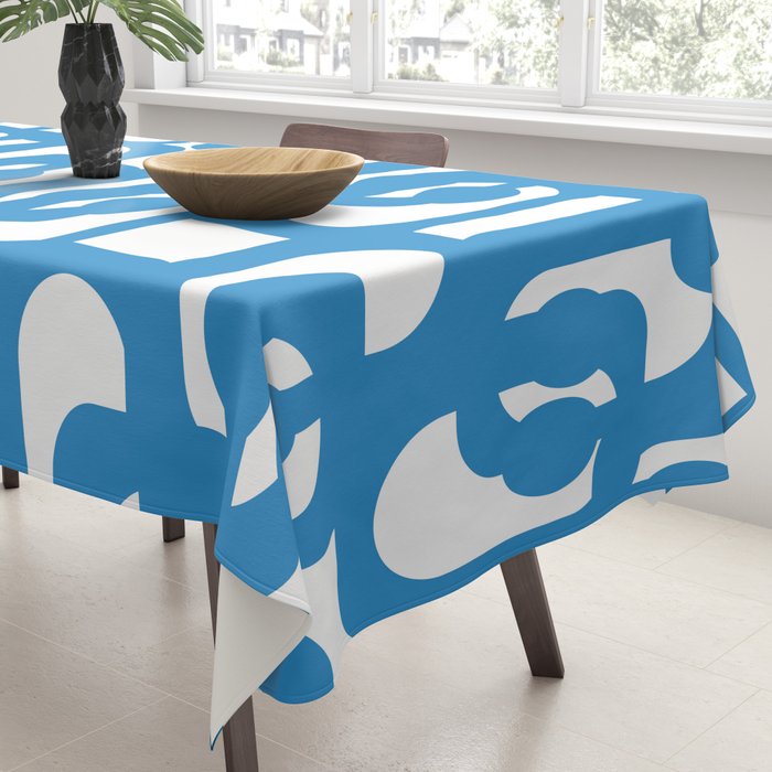 Pop Blue and White Contemporary Mid Century Modern Loops Abstract Pattern Tablecloth Gallery Image 3