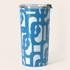 Pop Blue and White Contemporary Mid Century Modern Loops Abstract Pattern Travel Mug Gallery Image 2