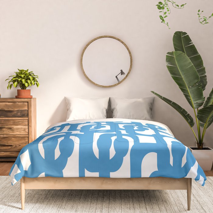 Pop Blue and White Contemporary Mid Century Modern Loops Abstract Pattern Comforter Gallery Image 3