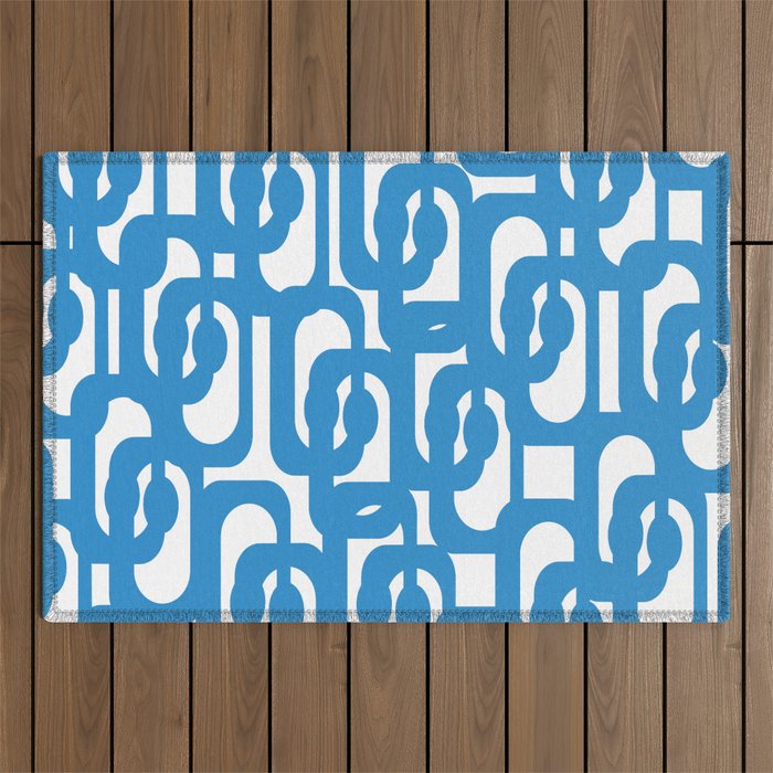 Pop Blue and White Contemporary Mid Century Modern Loops Abstract Pattern Outdoor Rug Gallery Image 1