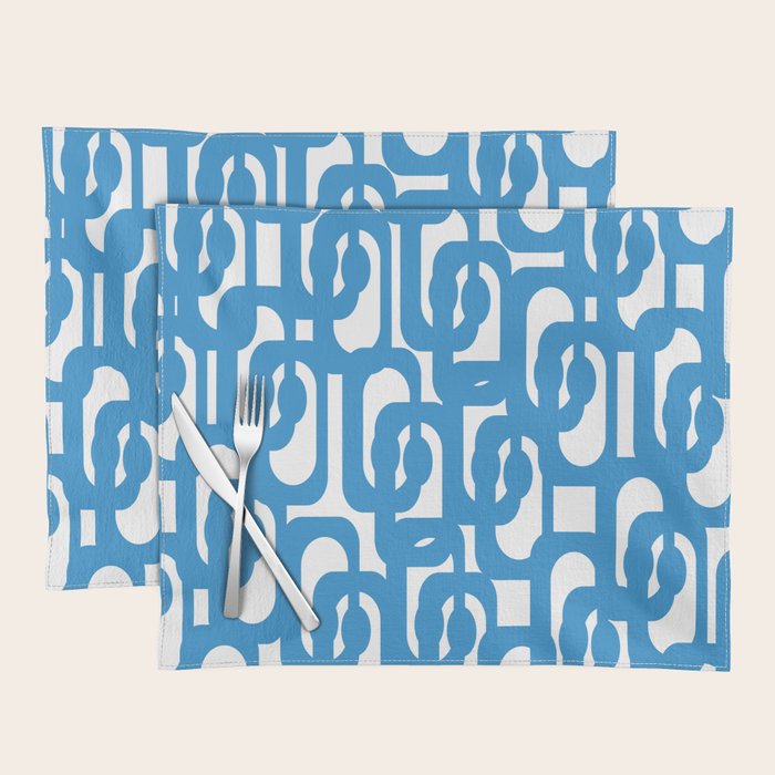 Pop Blue and White Contemporary Mid Century Modern Loops Abstract Pattern Placemat Gallery Image 1