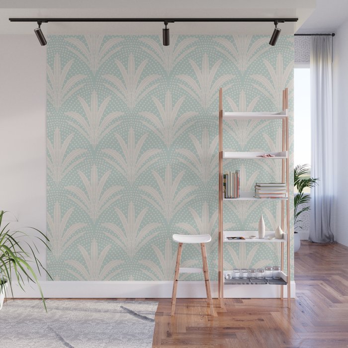 Boho Rustic Palm Radiance Soft Blue Wall Mural Gallery Image 1