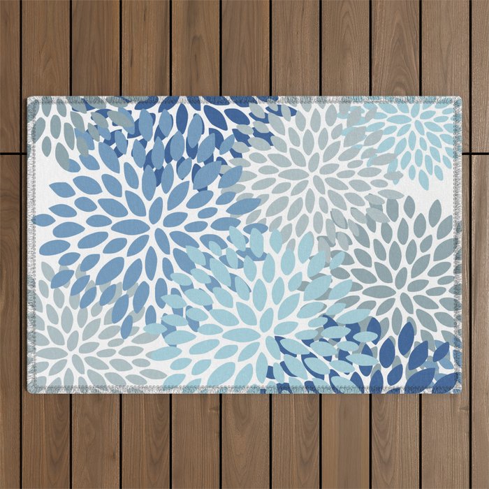 Festive, Floral Pattern, Blue and Gray, Floral Prints Outdoor Rug Gallery Image 1