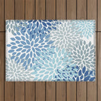 Festive, Floral Pattern, Blue and Gray, Floral Prints Outdoor Rug Gallery Image 1