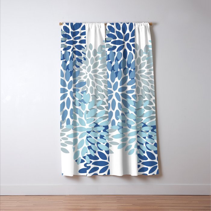 Festive, Floral Pattern, Blue and Gray, Floral Prints Window Curtain Gallery Image 3