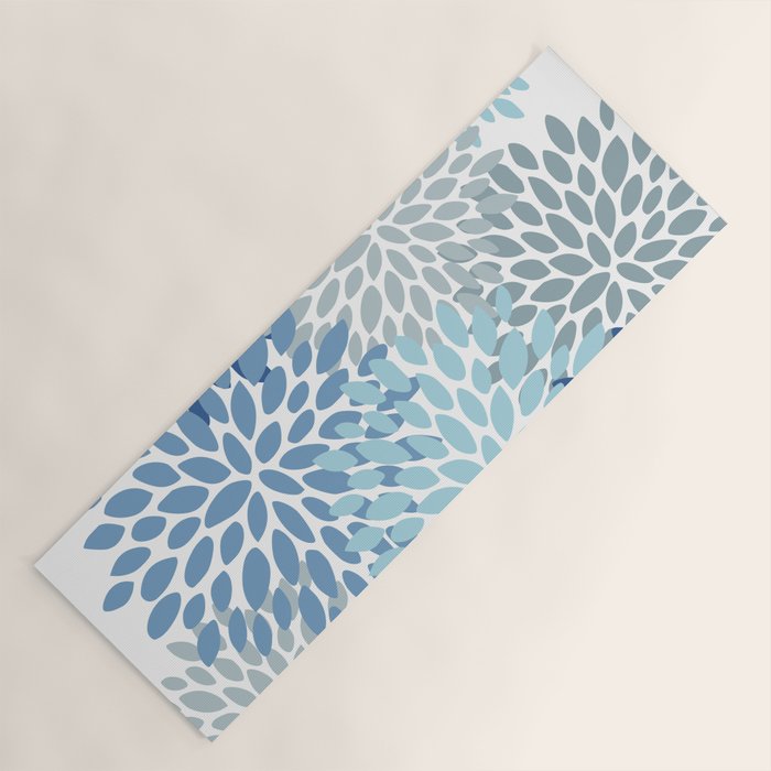 Festive, Floral Pattern, Blue and Gray, Floral Prints Yoga Mat Gallery Image 1