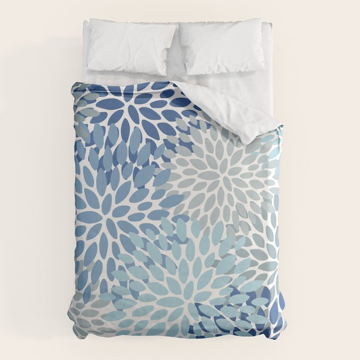 Festive, Floral Pattern, Blue and Gray, Floral Prints Duvet Cover Gallery Image 6