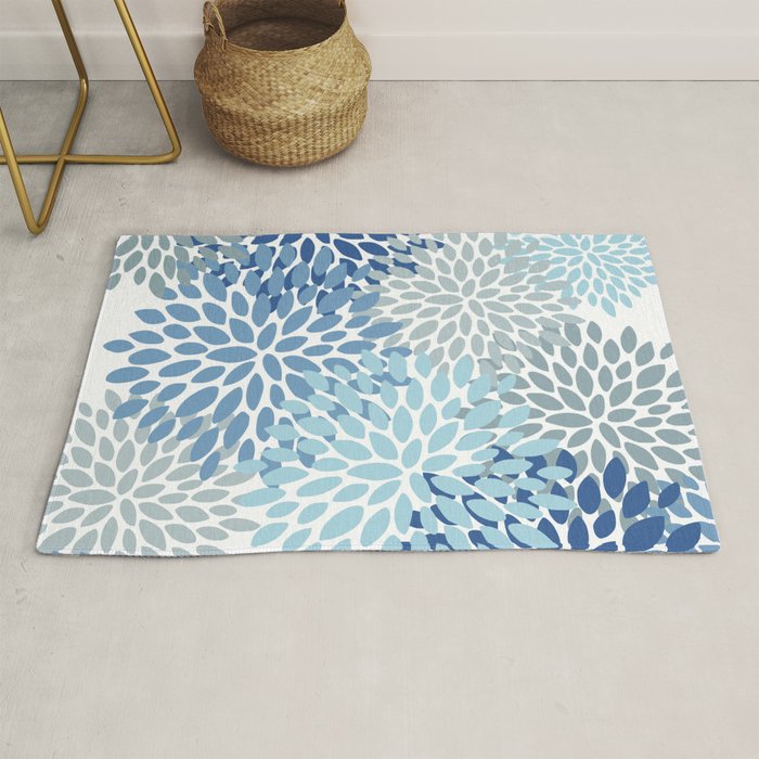 Festive, Floral Pattern, Blue and Gray, Floral Prints Rug Gallery Image 1