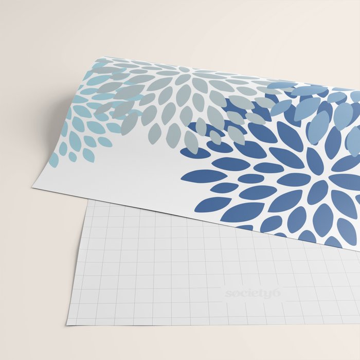 Festive, Floral Pattern, Blue and Gray, Floral Prints Wrapping Paper Gallery Image 2