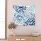 Festive, Floral Pattern, Blue and Gray, Floral Prints Wall Tapestry Gallery Image 2