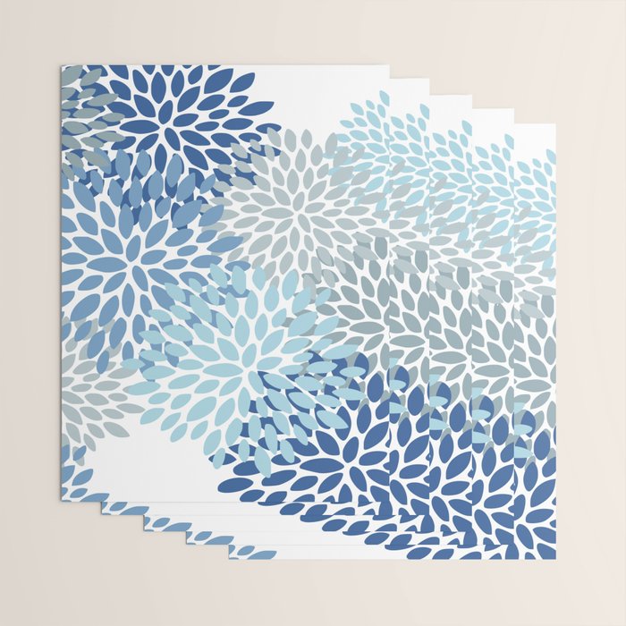 Festive, Floral Pattern, Blue and Gray, Floral Prints Wrapping Paper Gallery Image 3