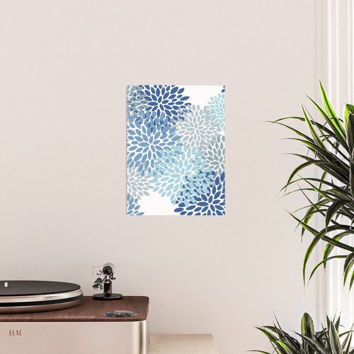 Festive, Floral Pattern, Blue and Gray, Floral Prints Poster Gallery Image 2
