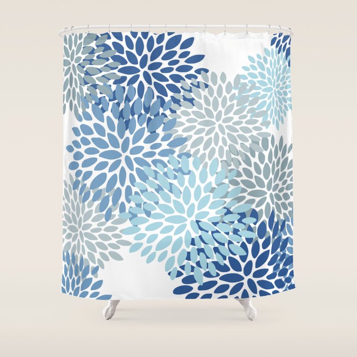 Festive, Floral Pattern, Blue and Gray, Floral Prints Shower Curtain Gallery Image 1