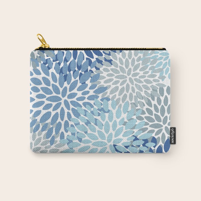 Festive, Floral Pattern, Blue and Gray, Floral Prints Carry All Pouch Gallery Image 1