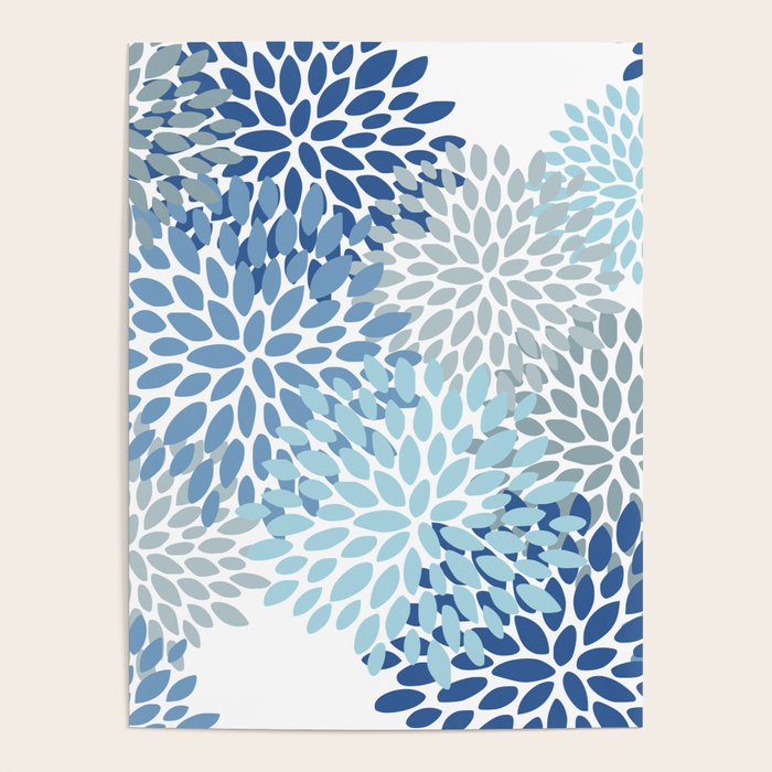 Festive, Floral Pattern, Blue and Gray, Floral Prints Poster Gallery Image 4