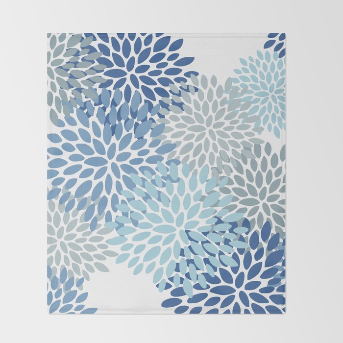 Festive, Floral Pattern, Blue and Gray, Floral Prints Throw Blanket Gallery Image 2