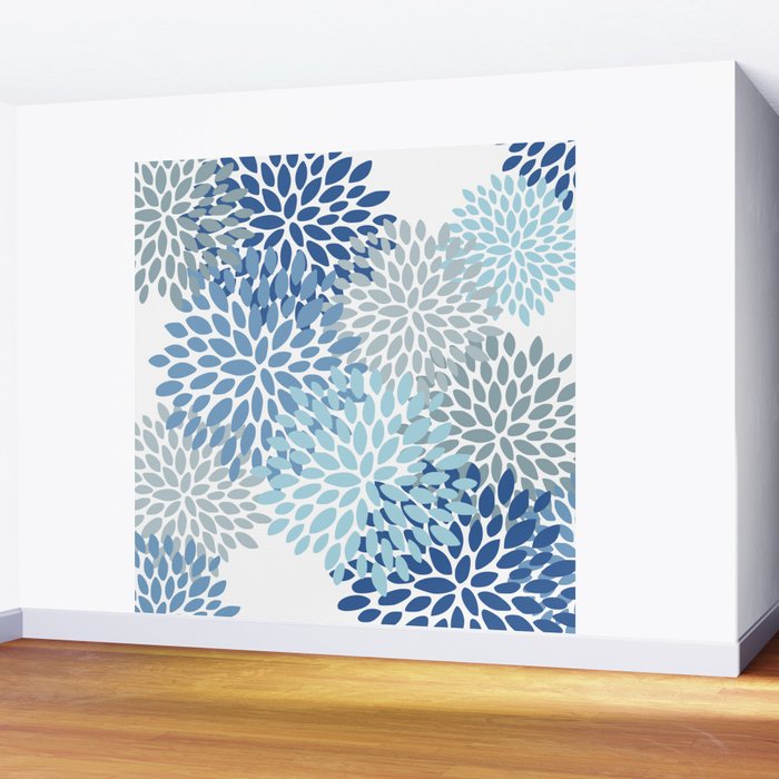 Festive, Floral Pattern, Blue and Gray, Floral Prints Wall Mural Gallery Image 2