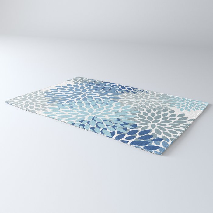 Festive, Floral Pattern, Blue and Gray, Floral Prints Rug Gallery Image 3