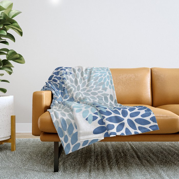 Festive, Floral Pattern, Blue and Gray, Floral Prints Throw Blanket Gallery Image 1