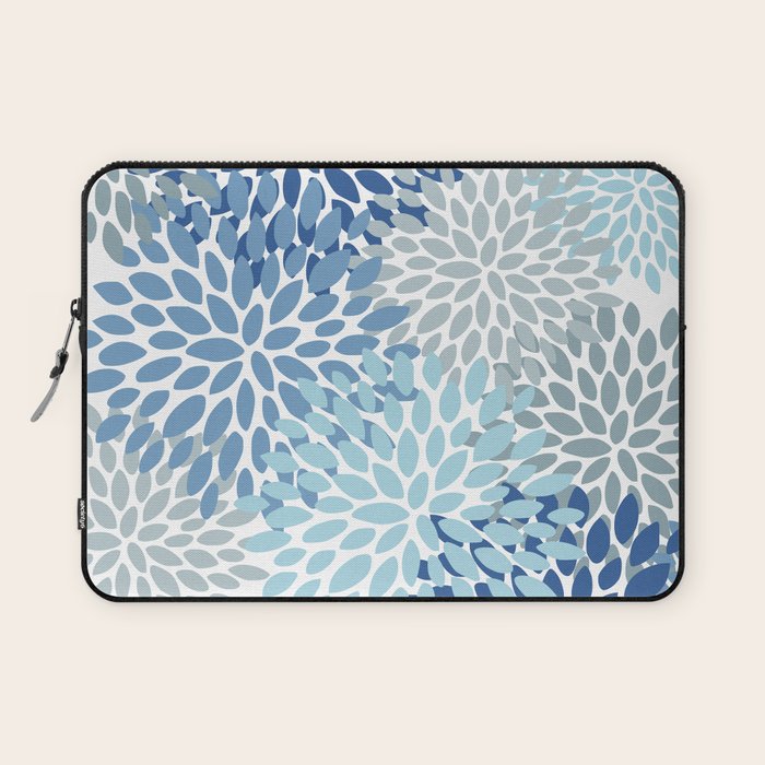 Festive, Floral Pattern, Blue and Gray, Floral Prints Laptop Sleeve Gallery Image 1