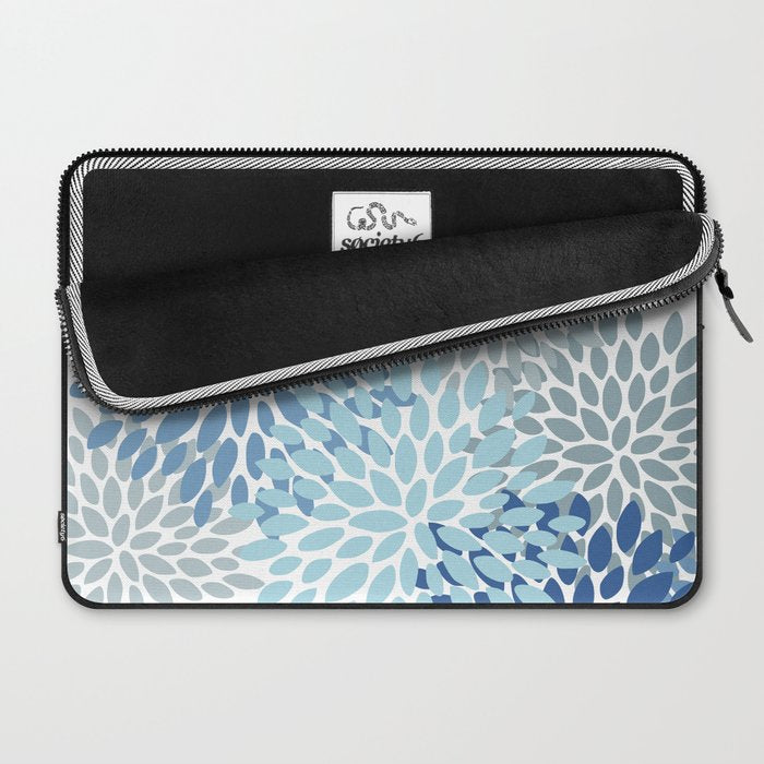 Festive, Floral Pattern, Blue and Gray, Floral Prints Laptop Sleeve Gallery Image 2