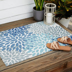 Festive, Floral Pattern, Blue and Gray, Floral Prints Outdoor Rug Gallery Image 2