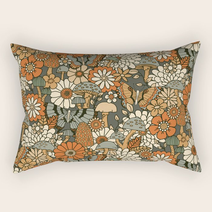 Mushroom Butterfly Garden Rectangular Pillow Gallery Image 1