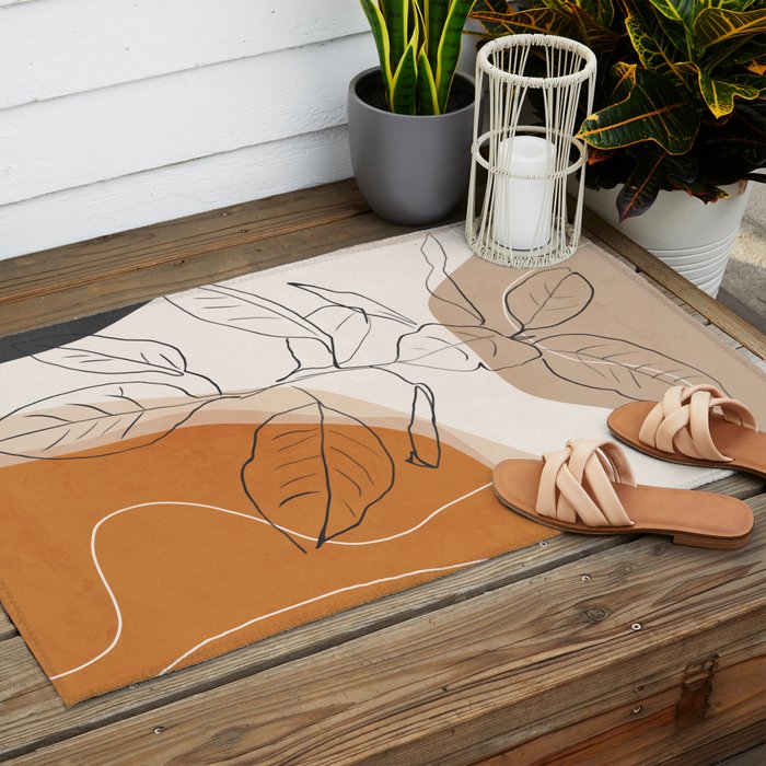 Minimal Plant Abstract Art Outdoor Rug Gallery Image 2