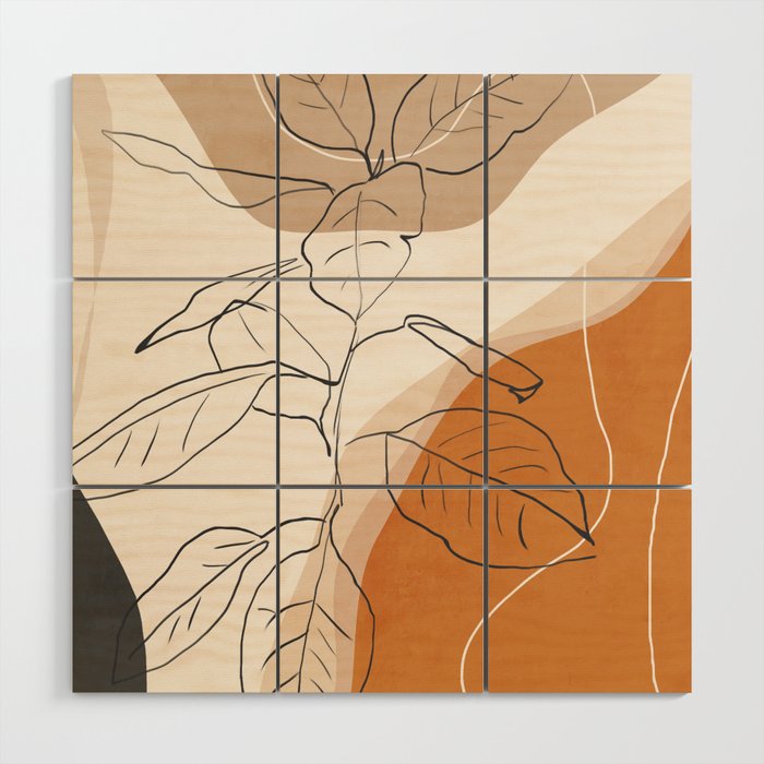 Minimal Plant Abstract Art Wood Wall Art Gallery Image 1