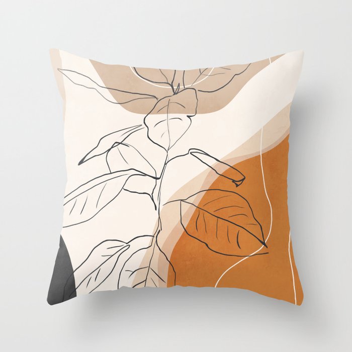 Minimal Plant Abstract Art Throw Pillow Gallery Image 1