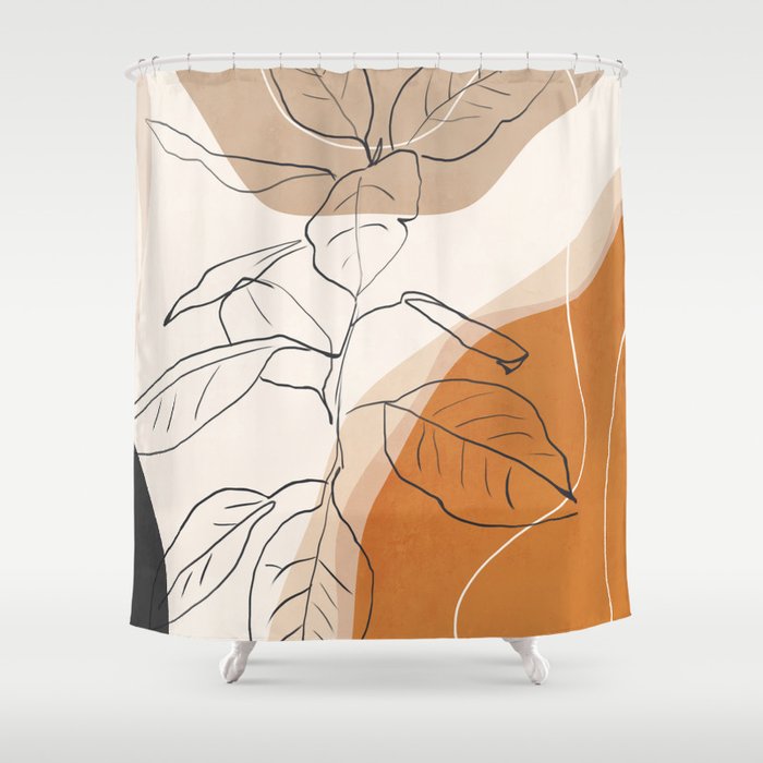 Minimal Plant Abstract Art Shower Curtain Gallery Image 1