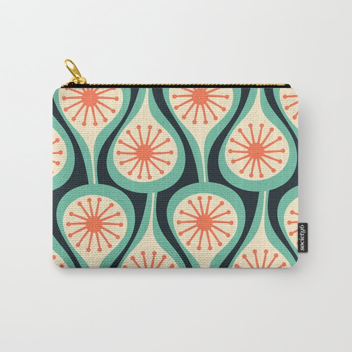 Mid Century Modern Atomic Drops Teal Orange Black Pattern Carry All Pouch Gallery Image 1