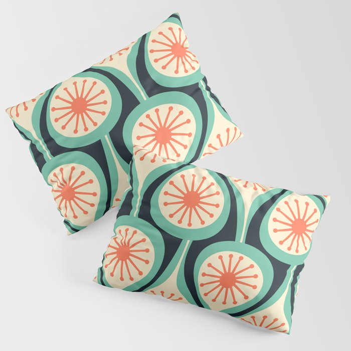 Mid Century Modern Atomic Drops Teal Orange Black Pattern Pillow Sham Gallery Image 3