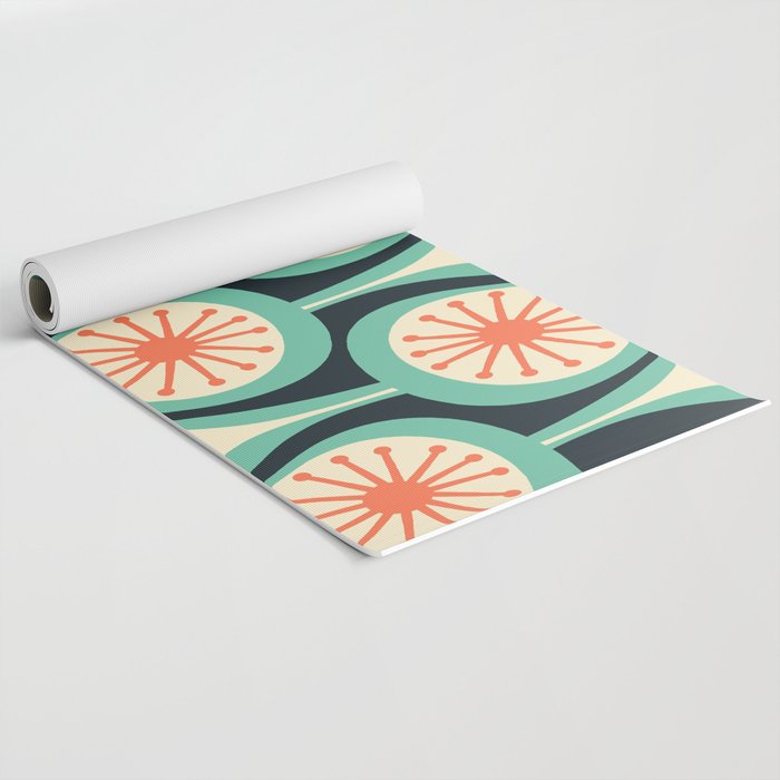 Mid Century Modern Atomic Drops Teal Orange Black Pattern Yoga Mat Gallery Image 2