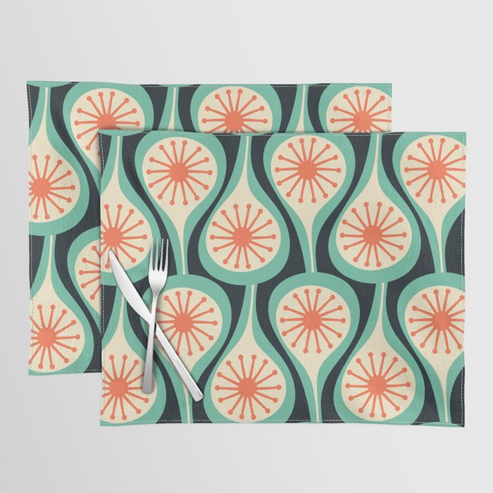 Mid Century Modern Atomic Drops Teal Orange Black Pattern Placemat Gallery Image 1