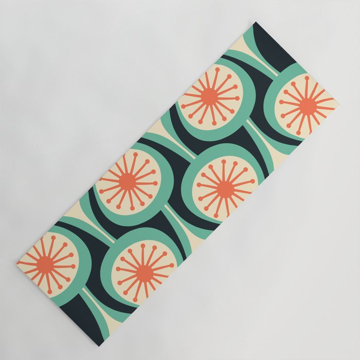 Mid Century Modern Atomic Drops Teal Orange Black Pattern Yoga Mat Gallery Image 1