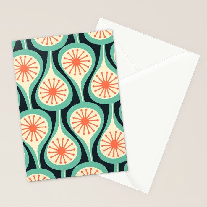 Mid Century Modern Atomic Drops Teal Orange Black Pattern Stationery Card Gallery Image 2