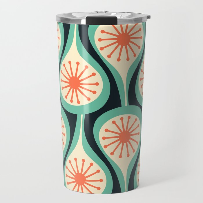 Mid Century Modern Atomic Drops Teal Orange Black Pattern Travel Mug Gallery Image 1