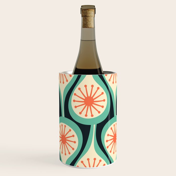 Mid Century Modern Atomic Drops Teal Orange Black Pattern Wine Chiller Gallery Image 3