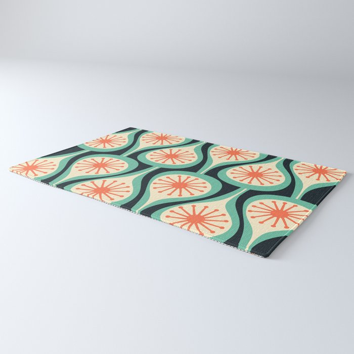 Mid Century Modern Atomic Drops Teal Orange Black Pattern Rug Gallery Image 3