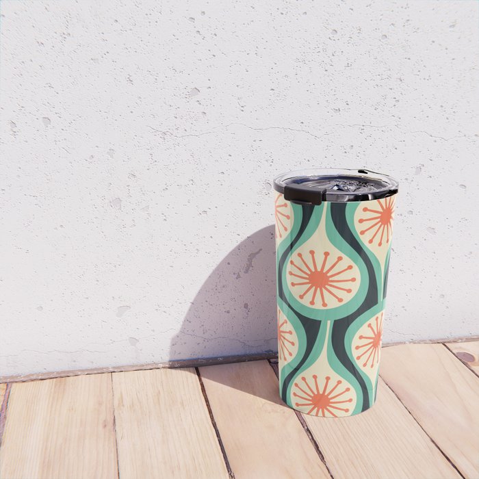 Mid Century Modern Atomic Drops Teal Orange Black Pattern Travel Mug Gallery Image 4