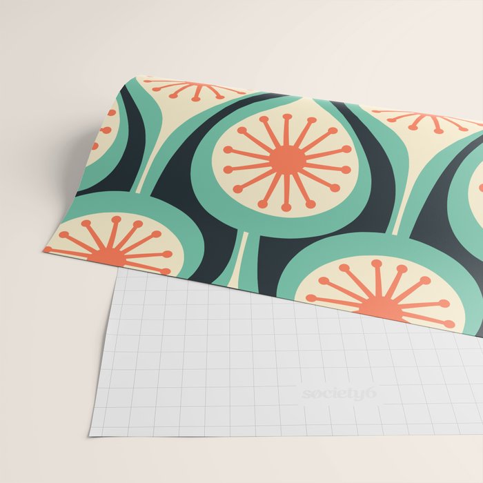 Mid Century Modern Atomic Drops Teal Orange Black Pattern Wrapping Paper Gallery Image 2