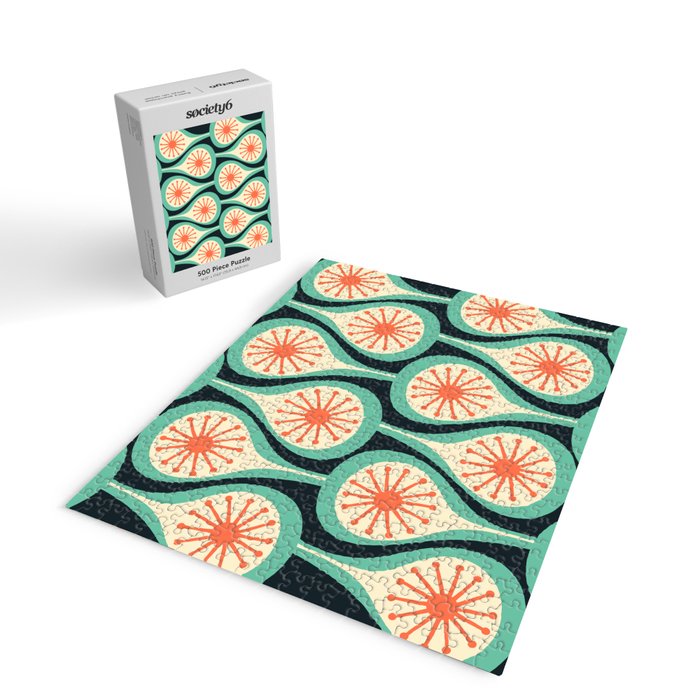 Mid Century Modern Atomic Drops Teal Orange Black Pattern Jigsaw Puzzle Gallery Image 2
