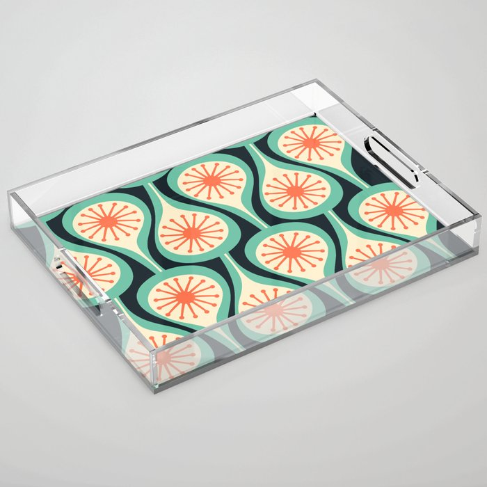 Mid Century Modern Atomic Drops Teal Orange Black Pattern Acrylic Tray Gallery Image 1