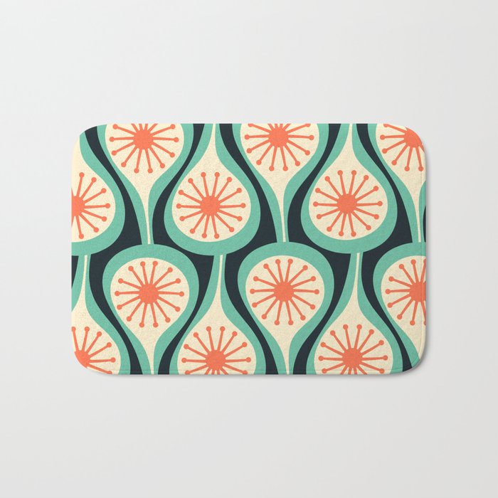 Mid Century Modern Atomic Drops Teal Orange Black Pattern Bath Mat Gallery Image 1