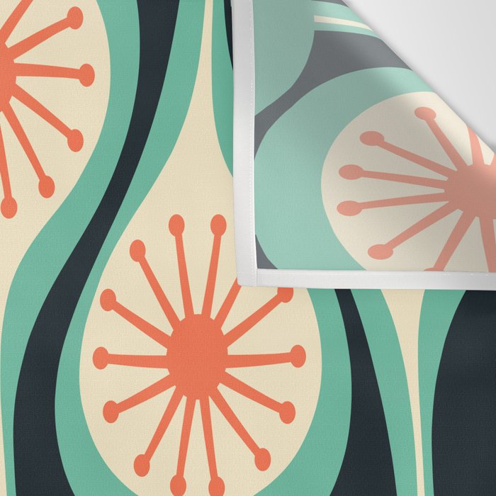 Mid Century Modern Atomic Drops Teal Orange Black Pattern Wall Tapestry Gallery Image 3
