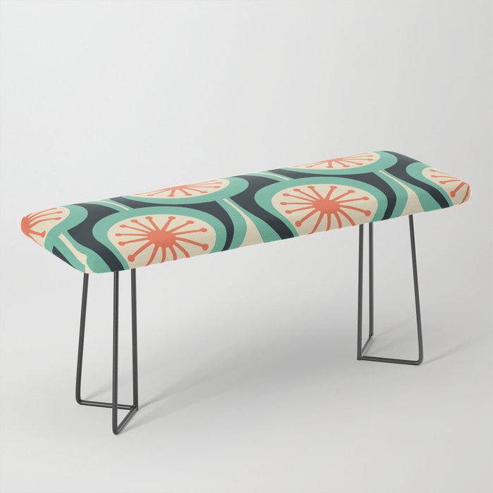 Mid Century Modern Atomic Drops Teal Orange Black Pattern Bench Gallery Image 1