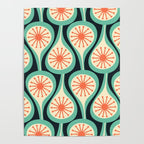 Mid Century Modern Atomic Drops Teal Orange Black Pattern Poster Gallery Image 4