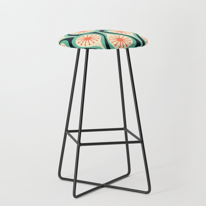 Mid Century Modern Atomic Drops Teal Orange Black Pattern Stool Gallery Image 1