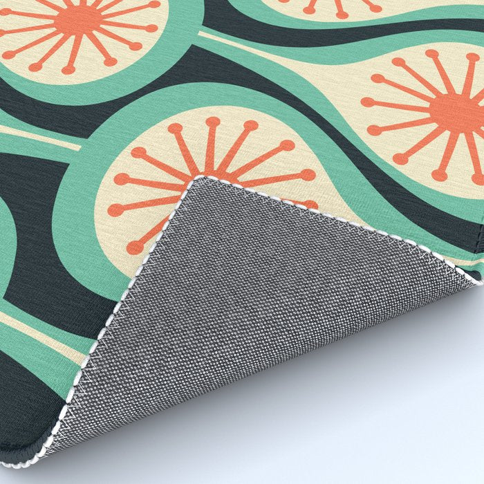 Mid Century Modern Atomic Drops Teal Orange Black Pattern Rug Gallery Image 4